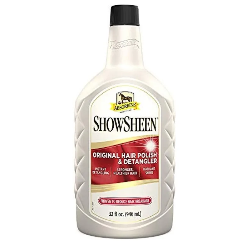 Esmalte e desembaraçador de cabelo Absorbine ShowSheen para crina, cauda e pelagem, crescimento saudável do cabelo e brilho radiante, frasco de recarga de 32 onças