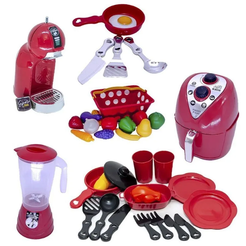 Kit Liquidificador Brinquedo Cafeteira Chef Mercado 33Pç