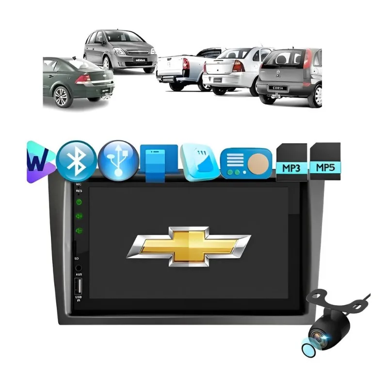 Kit Multimídia Corsa Montana Vectra Meriva Mold Preta Mp5 2din Bt Usb Fm Leitor Sd