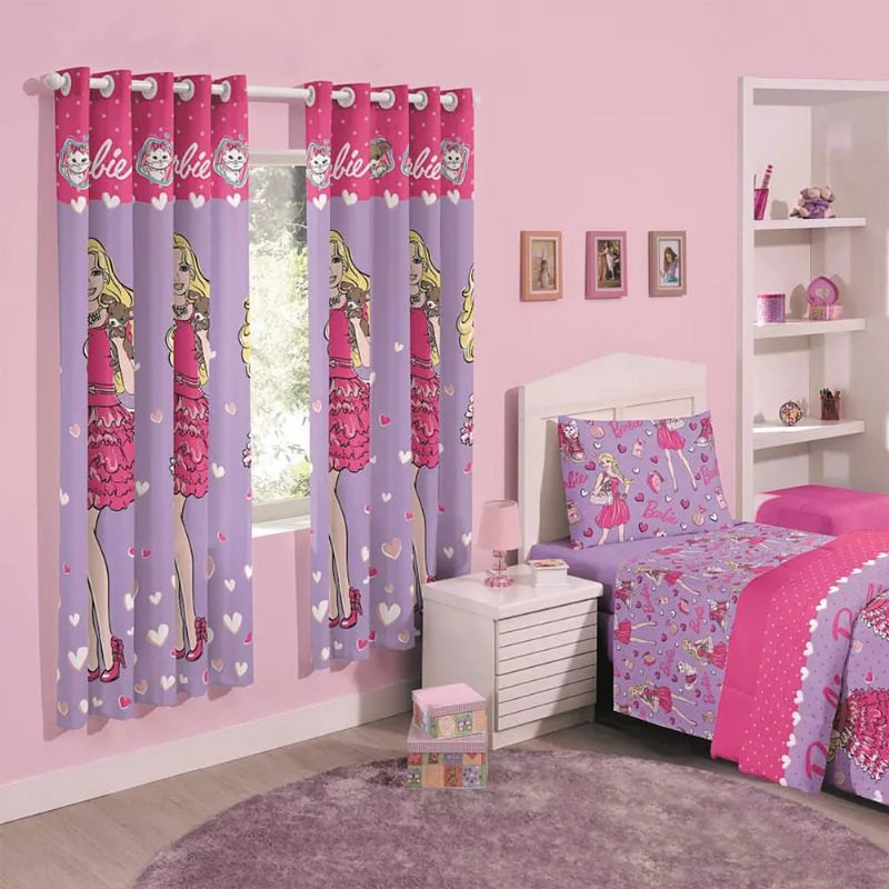 Cortina Varão Infantil 180x280cm Santista Barbie Heart Lilás