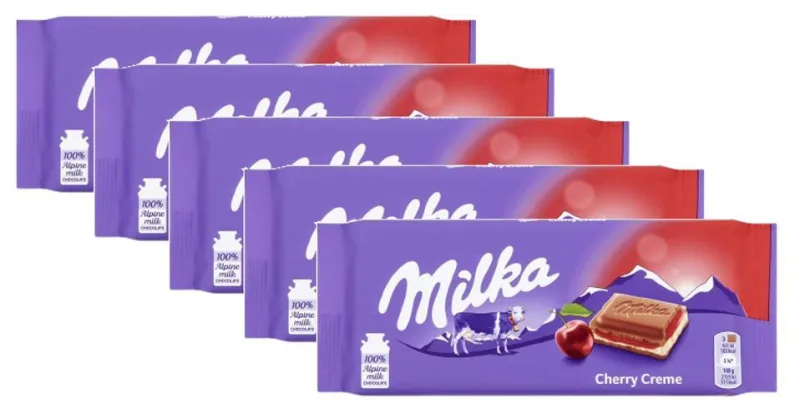 Kit 5 Chocolate Milka Cherry Cream 100g - Milka