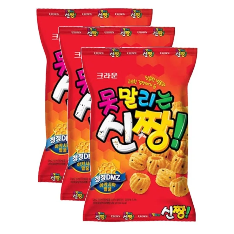 Kit 3 Salgadinho Coreano Mel Com Gergelim Crown 120G