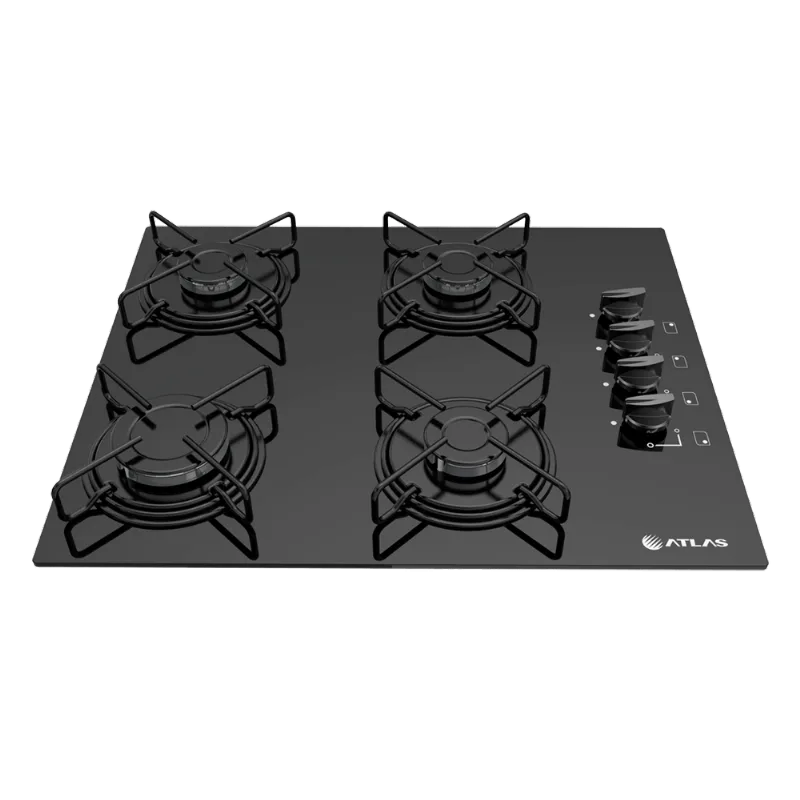 Cooktop a Gas Atlas com 4 Bocas Agile com Mesa de Vidro Preto Bivolt