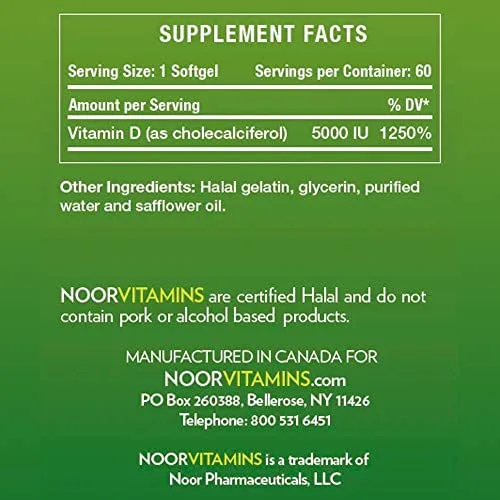 Noorvitamins Vitamina D3 5000 Iu Softgels I Suporta Osso, Saúde Imunológica E Coração I Vitamina Pura D Do Óleo De Açafrão Para Maxim - Não Informado