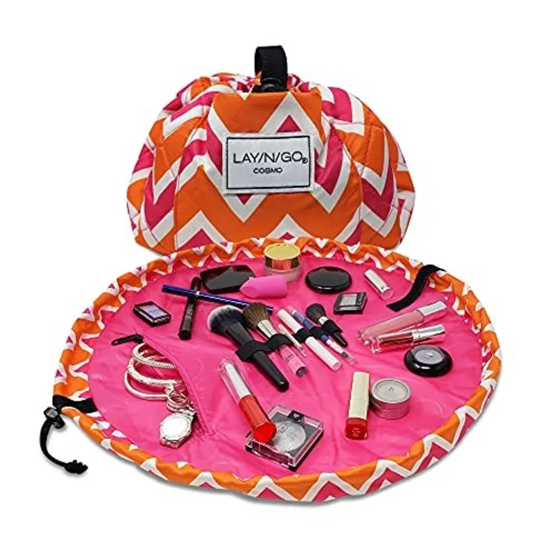 Lay-n-Go Cosmo Drawstring Makeup Organizer Cosmetic & Toiletry Bag para viagens, presentes e uso diário com um design patenteado durável, 20 polegadas, Zig-Zag