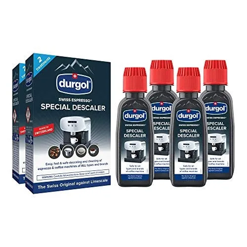 Expresso Durgol Suíço, Descaler e Decalcificador para Todas as Marcas de Máquinas Espresso e Cafeteiras, 4,2 Onças Fluidas (Pacote de 4) - Não Disponível