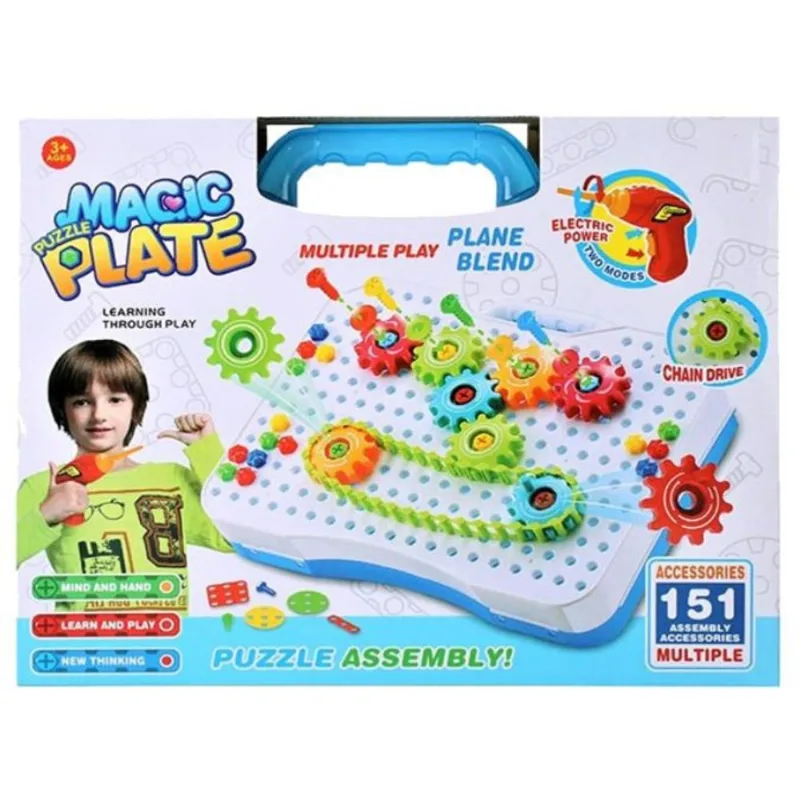 BLOCO DE MONTAR INFANTIL MALETA PUZZLE MAGIC PLATE 151 PÇS