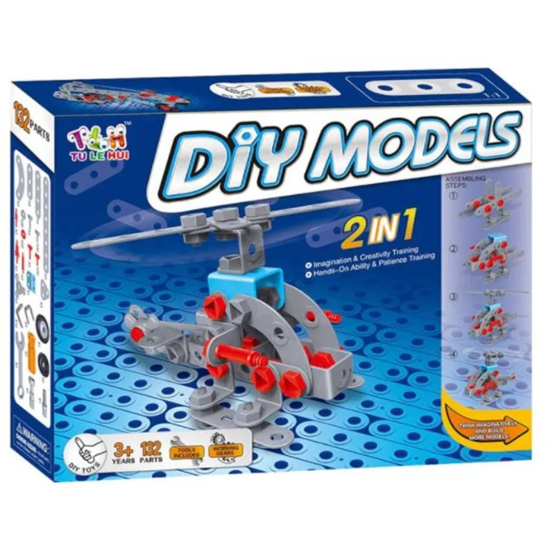 BLOCOS DE MONTAR INFANTIL DIY MODELS HELICÓPTERO E CARRO