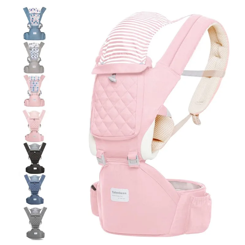 Talenbeen Baby Carrier com hip seat baby wrap carrier All Season Multifunctional Baby Carrier Newborn to Toddler Baby Doll Carrier Front and Back for Men and Girls (Pink)