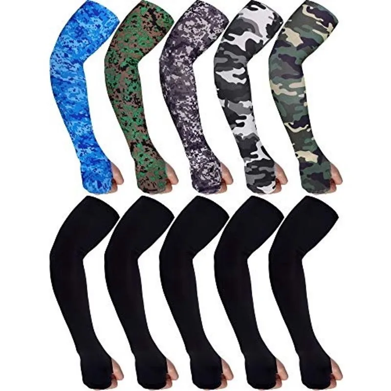 Boao 10 pares de mangas de braço de resfriamento masculinas luvas longas sem dedos mangas antiderrapantes de proteção solar para os braços, 47 cm/18,5 polegadas de comprimento