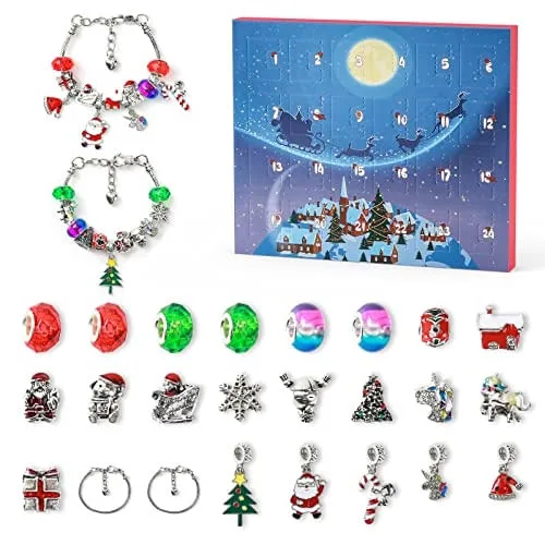 Jarkyfine Advent Calendar 2022 Meninas, presentes de Natal para meninas charme pulseira fazendo kit Natal 24 dias Calendário de contagem regressiva pa - Não Disponível