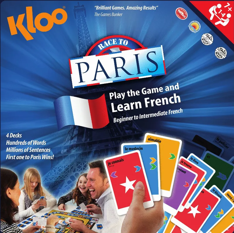 Jogo De Tabuleiro E Cartas Kloo Learn French Race To Paris 1-4 Jogadores