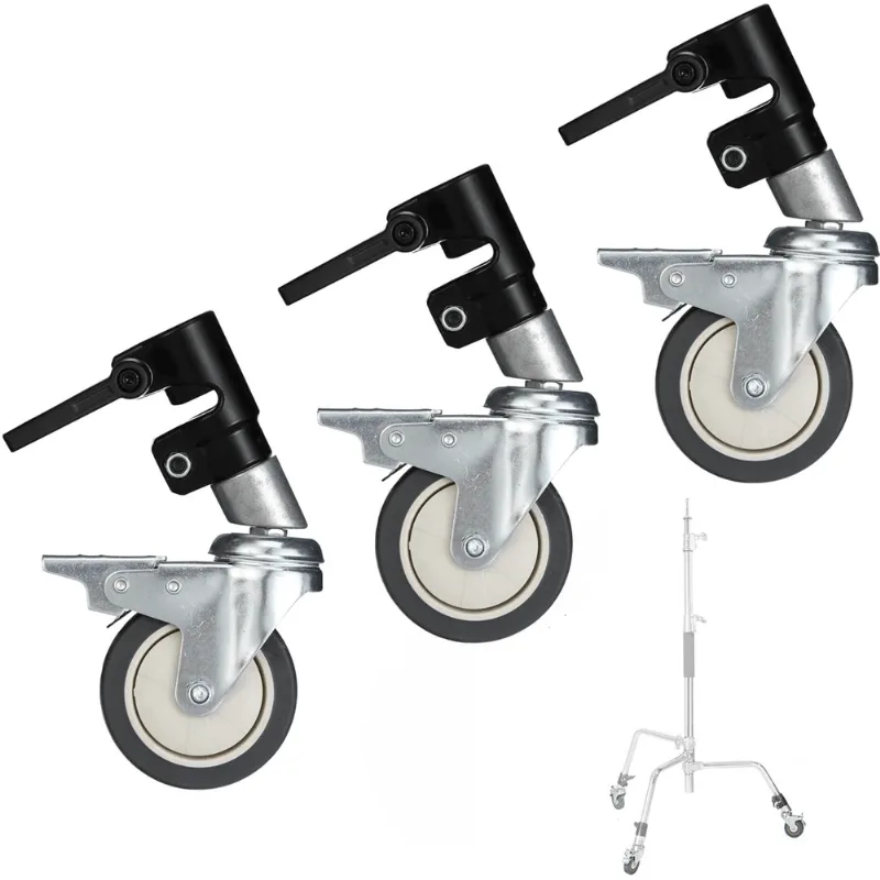 Rodízio 3x Rodas Stand Wheels D025 Giratória 360° Para Tripés E Suportes De Estúdio (25mm)