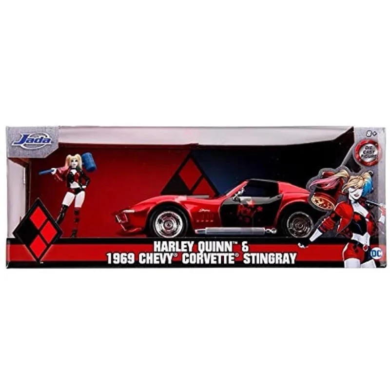 Jada 1:24 Diecast 1969 Chevy Corvette Stingray com Harley Quinn Figure