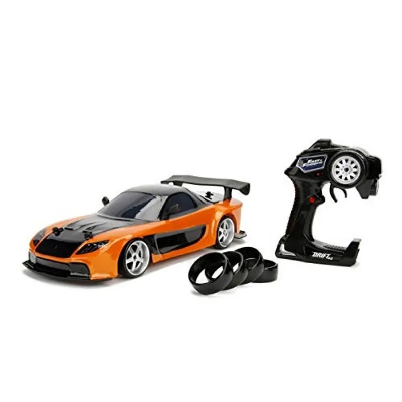 Jada Toys Fast & Furious Han's Mazda RX-7 Drift rc Car, 1: 10 Scale 2.4Ghz Remote Control Orange & Black, Ready to Run, USB Charging (Standard) (99700)