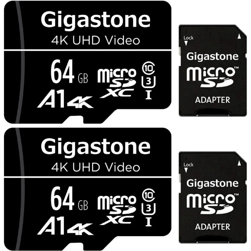 Gigastone 64GB 2-Pack Micro sd Card, 4K uhd Video, Surveillance Security Cam Action Camera Drone Professional, 90MB/s Micro sdxc uhs-i U3 Class 10