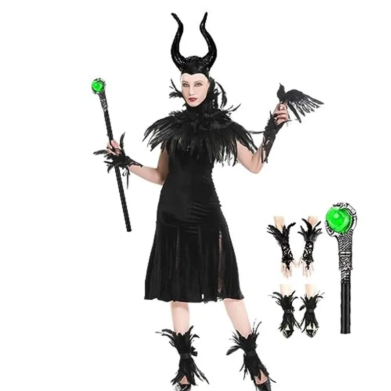 Fantasia feminina de Halloween da Malévola, gótica, Black Cr