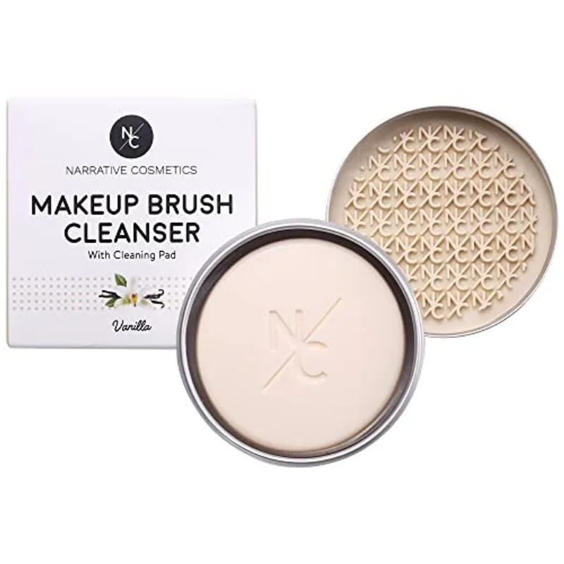 Cosméticos Narrativos Sabonete Limpador de Pincel de Maquiagem Sólido para Pincéis Cosméticos com Almofada de Limpeza de Silicone - Fragrância de Baunilha, Maquiagem Profissional