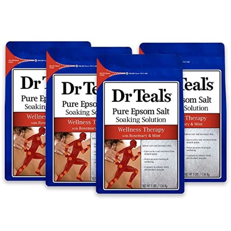 Dr. Teal's Pure Epsom Salt Soak, Terapia de Bem-Estar com Alecrim & Hortelã, 3 lbs (Pacote de 4)