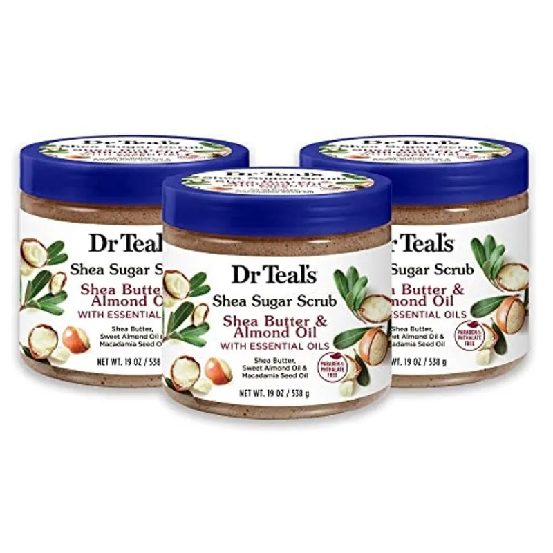 Dr. Teal's Shea Sugar Body Scrub, Shea Butter with Almond Oil & Essential Oils, 19 oz (Pack of 3)