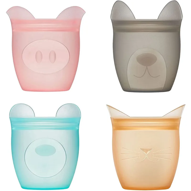 Zip Top Reutilizável 100% Silicone Baby + Kid Snack Containers- Os únicos recipientes que se levantam, ficam abertos e fechados! Sem Tampas! Made in the usa - Full Set of 4