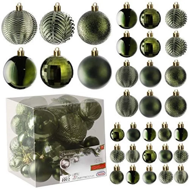 Prextex Enfeites de Árvore de Natal - Enfeites de Bola de Natal Verde Esmeralda Conjunto para Natal, Feriado, Coroa de Flores e Decorações de Festa (36 PCes - Pequeno, Médio, Grande) à prova de quebra