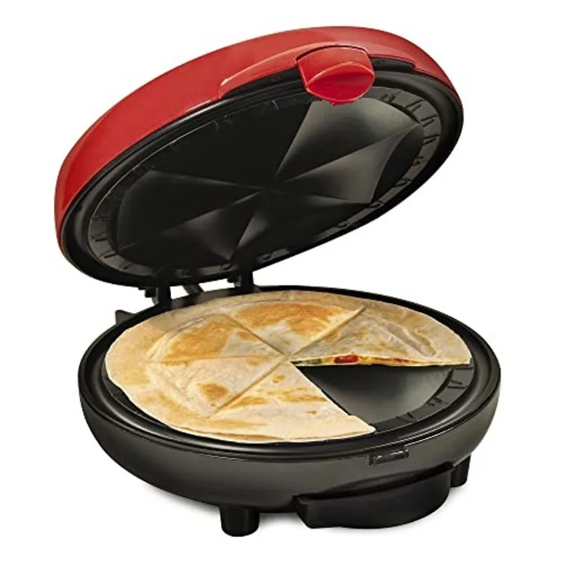 Máquina de quesadilla elétrica Taco Tuesday Deluxe de 20 polegadas e 6 cunhas com trava de enchimento extra, vermelha