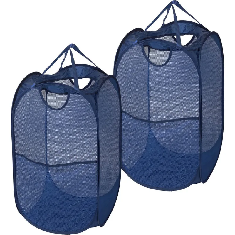 2 Pacote - SimpleHouseware Mesh Pop-Up Laundry Hamper Basket com bolso lateral, azul escuro