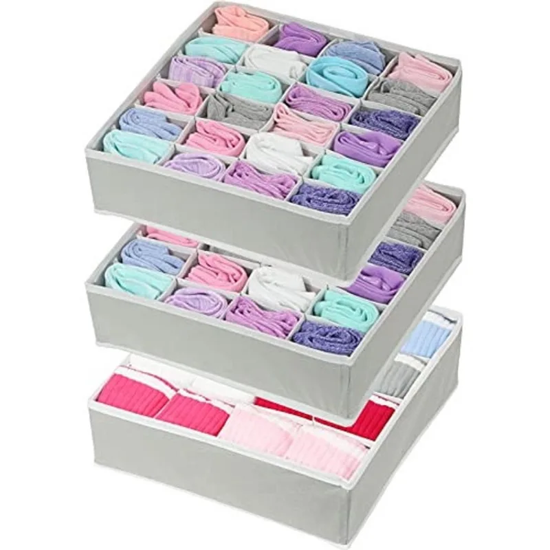 3 Pack - Simples Houseware Meias Underwear Organizador de Gavetas (24 + 24 + 16 células), Cinzento