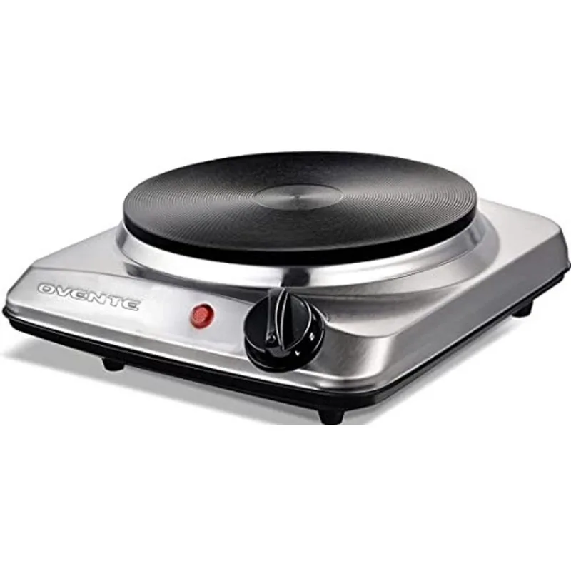 Forno elétrico único queimador de ferro fundido 7,25 polegadas placa quente cooktop, fogão de bancada de cozinha compacto e portátil com controle de temperatura de nível 5 e fácil de limpar base de aç