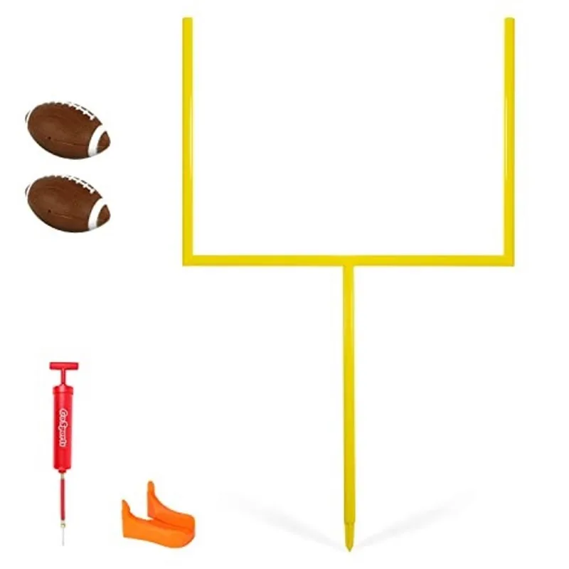 GoSports Football Field Goal Post Set com 2 bolas e chutando tee - Gol de campo do tamanho da vida para crianças e adultos - 6' Standard