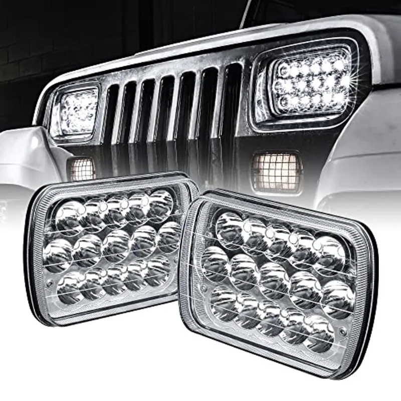 Faróis 7x6 5x7 LED H6054 H5054 45W H4 Plug & Play Farol Baixo/Alto: 6/15 LEDs - Compatível com jeep Wrangler yj Cherokee xj Head Light Para H6054LL 69822 6052 6053