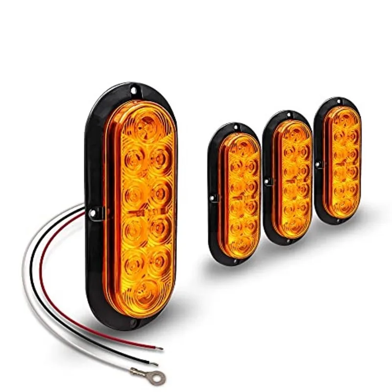 4pc 6 polegadas Amber Oval LED Reboque Tail Light Kit dot fmvss 108 sae I6P Surface-Mount IP67 Waterproof Park & Turn Signal Marine Trailer Lights para caminhões rv reboque de reboque de barco