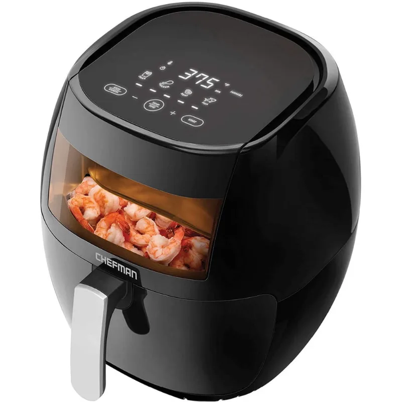 Chefman TurboFry Touch 8 Quart Air Fryer w / xl Janela de Visualização e Display Digital Avançado, Frite com Menos Óleo para Alimentos Saudáveis, Controle de Temperatura Ajustável, Predefinições de Co