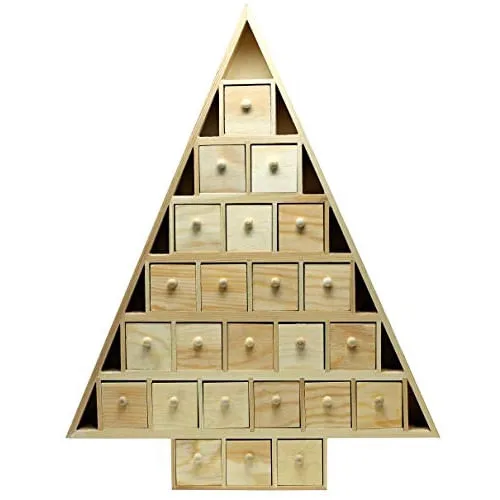 Calendário do Advento em Forma de Árvore de Natal de 20 Polegadas, Calendário de Contagem Regressiva, 24 Gavetas Removíveis e Preenchidas - Madeira In - Não Disponível