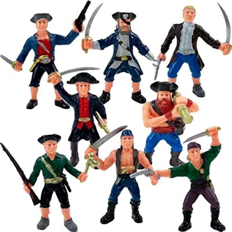 8 peças de ação pirata playset em poses e armas variadas, fun pirate men party favor para crianças (3,5 polegadas)