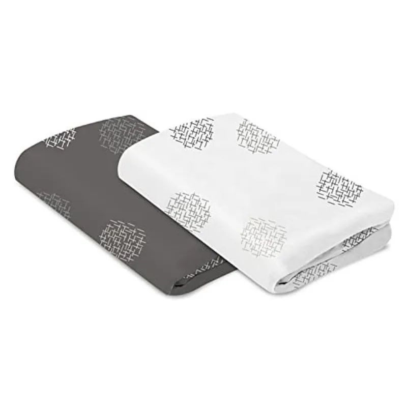 4moms Breeze Playard Sheets, para Baby Bassinets e Móveis, Lavável à Máquina e 100% Algodão, Branco e Cinza, 2 Pack
