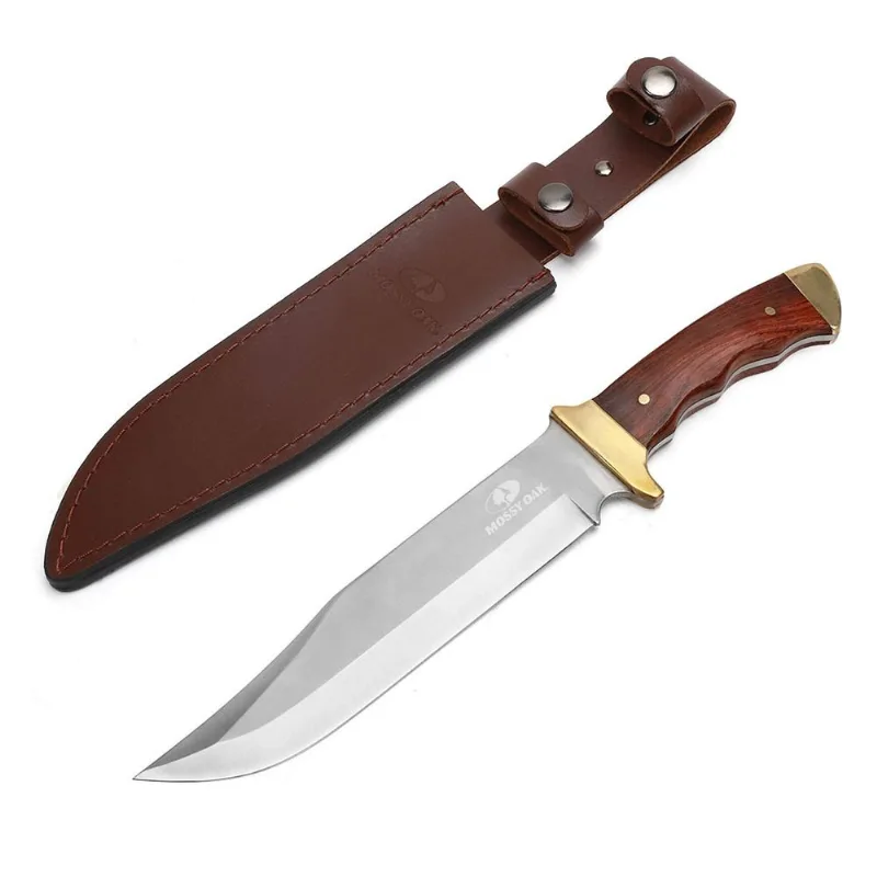 Faca De Caça Mossy Oak Bowie, Cabo De Madeira Full-tang De 14 Polegadas