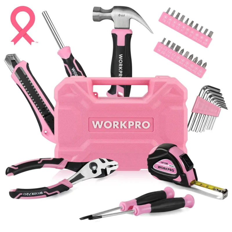 Conjunto de ferramentas workpro de 35 peças rosa com caixa de ferramentas de armazenamento - Não Disponível