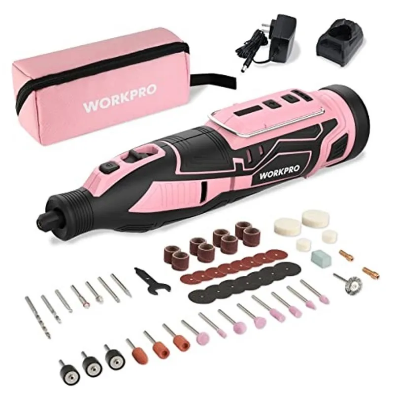 Workpro Pink 12V Kit de Ferramentas Rotativas Sem Fio, 5 Velocidades Variáveis, Gravador Potente, Lixadeira, Polidor, 114 Acessórios de Troca Fácil, Ferramenta Artesanal para Fabricação Artesanal e di