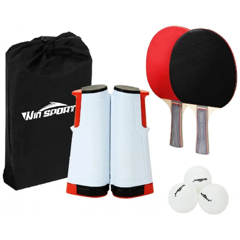 Kit de Ping Pong com Mesa Portátil, 2 Raquetes, 3 Bolas e Estojo Compacto, WIN SPORTS, Preto - Ecletiq