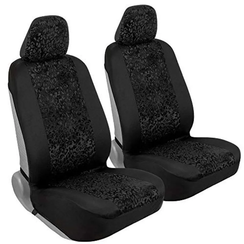 Bdk Black Leopard Car Seat Capas para assentos dianteiros, 2 pacotes – Animal Print Front Seat Cover Set com headrest correspondente, design sem lado para fácil instalação, encaixa a maioria da van do