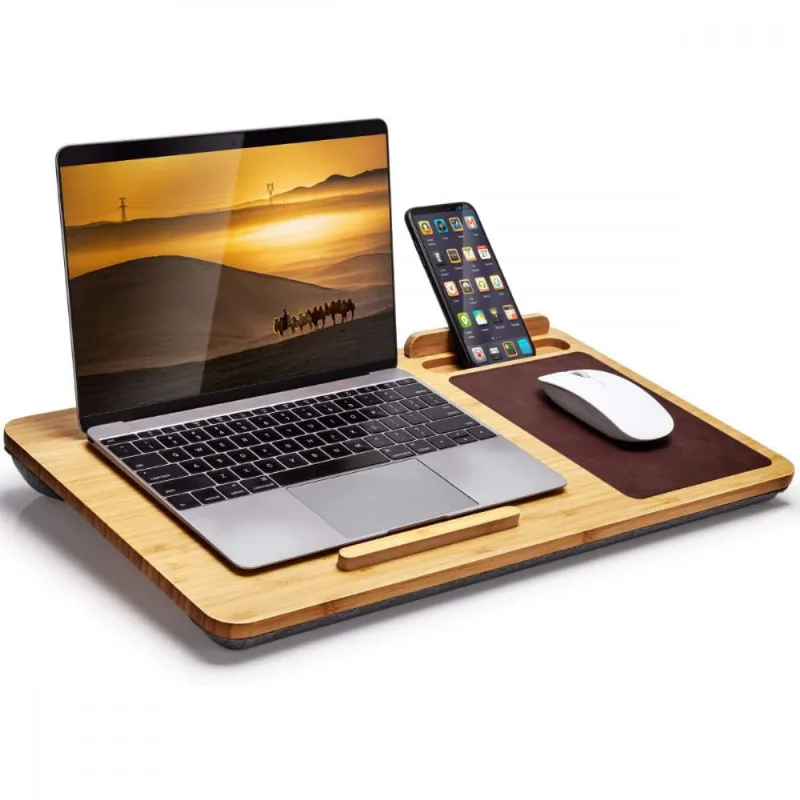 carregador de futuro sem fio Mesa de colo de bambu para laptop com orifícios de ventilação mouse pad e borda do dispositivo embutidos suporte para ca