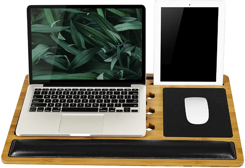 LapGear BamBoard Pro Lap Desk com descanso de pulso mouse pad e suporte para telefone bambu natural