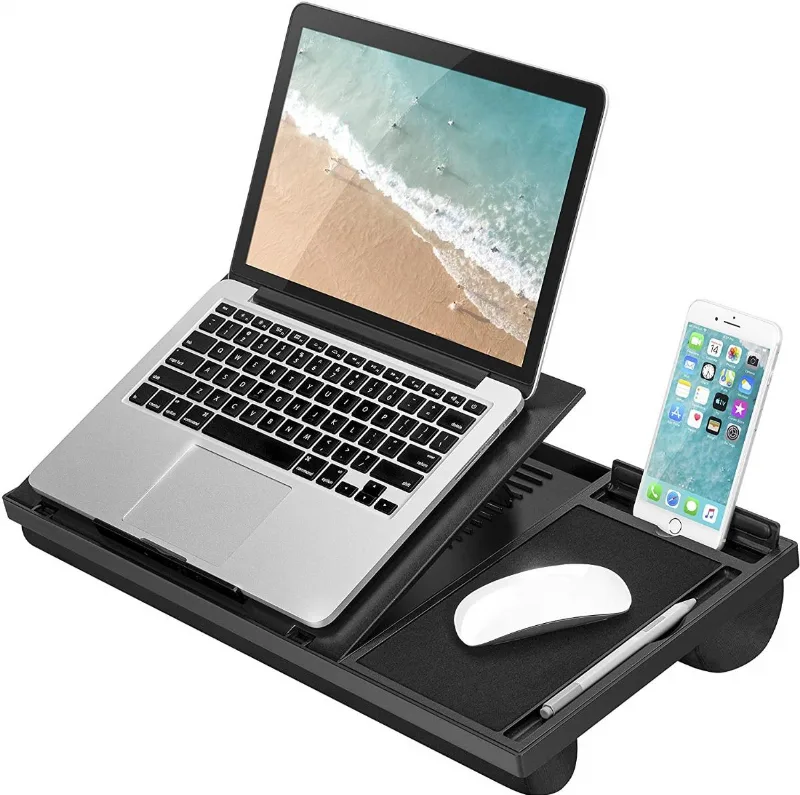 Suporte para laptop LapGear Ergo Pro Mesa de colo com 20 ângulos ajustáveis mouse pad e suporte para telefone preto