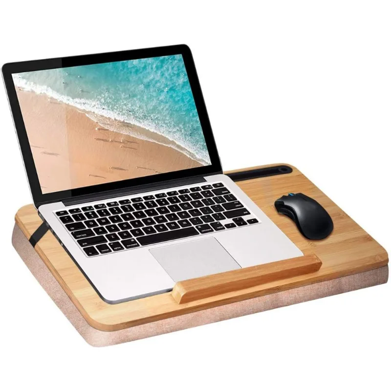 Mesa de colo de madeira de bambu com almofada ajustável wishacc