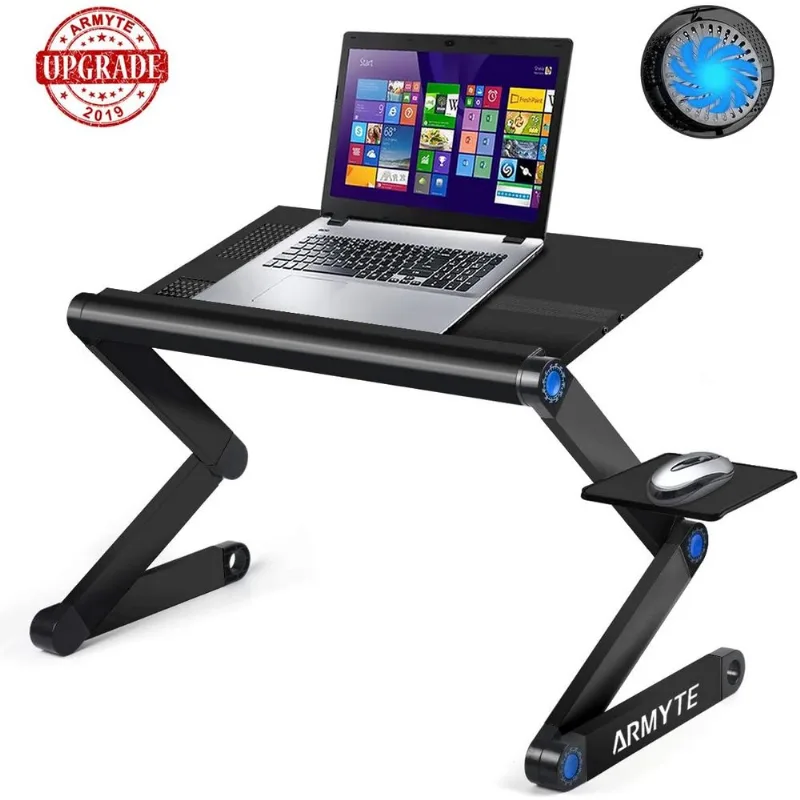Suporte atualizado de alumínio para laptop ajustável com ventilador de resfriamento e mouse pad preta
