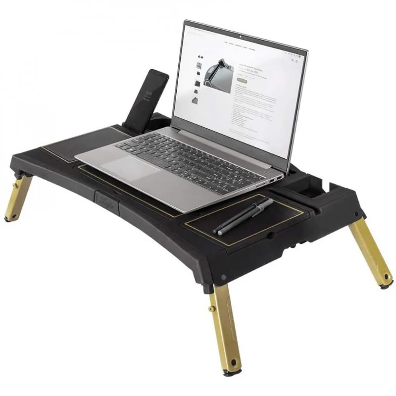 Aeon Gold Lagio luxuoso couro laptop lap desk para trabalhar em casa c pernas extensíveis ocultas slots de dispositivo porta copos portas de