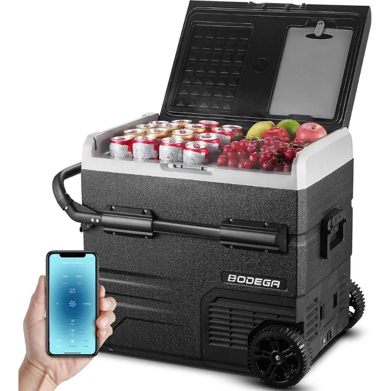 BODEGA Mini Geladeira Automotiva Portátil, 12V DC 110-220V AC, Capacidade 55 L, preto.