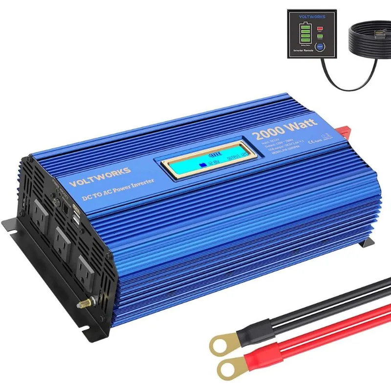 VOLTWORKS Inversor de Potência 2000WDC 12V para AC 110V 3 Tomadas2 USB